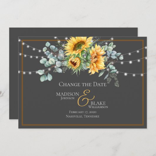 Rustische Strandleuchten Sonnenblumen ändern Datum Save The Date (Vorne/Hinten)