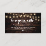 Rustische Streichleuchten, Holz, Honeymoon-Wish Begleitkarte<br><div class="desc">Das ist der moderne Rustikale Braunholz,  String Lights-Design,  Schwarzer Script-Minimalismus,  Schriftzeichen-Schriftart,  Wedding Enclosure Card. Sie können die Farben des Schriftartes ändern und Ihre Hochzeitsdetails in den entsprechenden Schriftart / Schrift hinzufügen. #TeeshaDerrick</div>