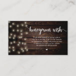 Rustische Streichleuchten, Holz, Honeymoon-Wish Begleitkarte<br><div class="desc">Das ist der moderne Rustikale Braunholz,  String Lights-Design,  Schwarzer Script-Minimalismus,  Schriftzeichen-Schriftart,  Wedding Enclosure Card. Sie können die Farben des Schriftartes ändern und Ihre Hochzeitsdetails in den entsprechenden Schriftart / Schrift hinzufügen. #TeeshaDerrick</div>