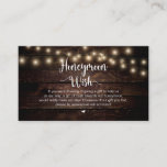 Rustische Streichleuchten, Holz, Honeymoon-Wish Begleitkarte<br><div class="desc">Das ist der moderne Rustikale Braunholz,  String Lights-Design,  Schwarzer Script-Minimalismus,  Schriftzeichen-Schriftart,  Wedding Enclosure Card. Sie können die Farben des Schriftartes ändern und Ihre Hochzeitsdetails in den entsprechenden Schriftart / Schrift hinzufügen. #TeeshaDerrick</div>