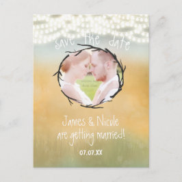 Rustische String-Leuchten Rett Date Foto Postcard Ankündigungspostkarte