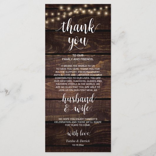 Rustische String-Lichter, Platzierung der Dankesch Programm (Vorderseite)