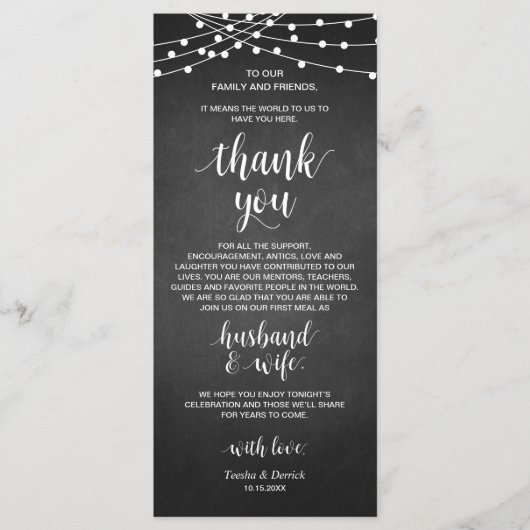 Rustische String-Lichter, Platzierung der Dankesch Programm (Vorderseite)