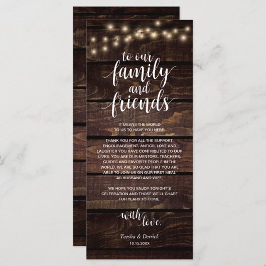 Rustische String-Lichter, Platzierung der Dankesch Programm (Vorne/Hinten)