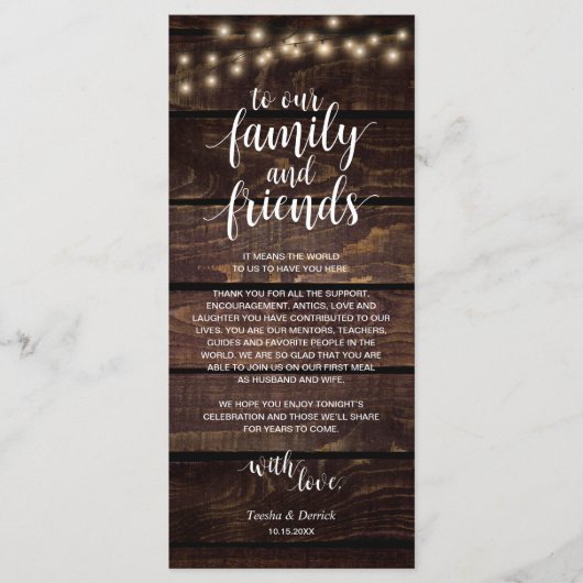 Rustische String-Lichter, Platzierung der Dankesch Programm (Vorderseite)