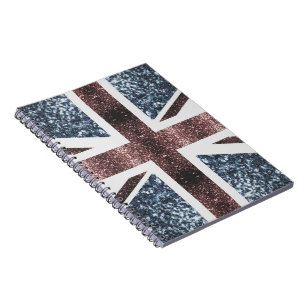 Rustische UK-Flagge rote blaue Funken glitzert Notizblock