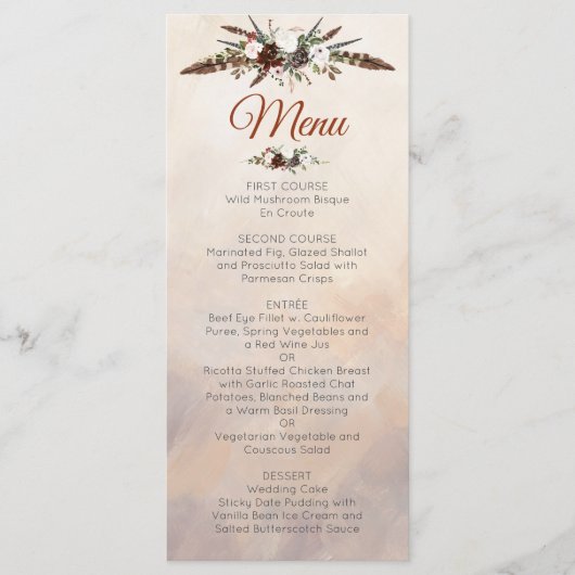 Rustische Waldfüße und Blütenblut Menükarte (Vorderseite)