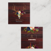 RUSTISCHE WASSERCOLOR-BLUME, BOHO SKULL+ARRONE QUADRATISCHE VISITENKARTE (Vorne/Hinten)