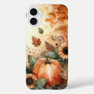 RUSTISCHE WASSERFALLSZENE MIT PUMPKINEN iPhone 16 PLUS HÜLLE