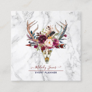 RUSTISCHE WASSERFARBE BLUME, SKULL+ARROW MARBLE QUADRATISCHE VISITENKARTE