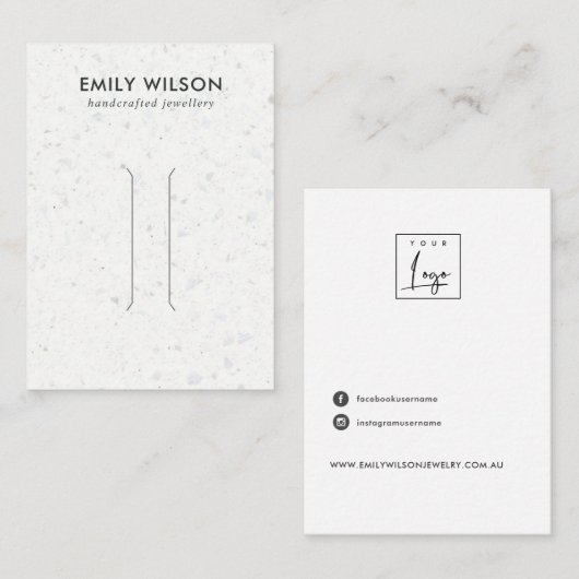 RUSTISCHE WEISSGRAY TERRAZZO HAIR CLIP DISPLAD CAR VISITENKARTE (Vorne/Hinten)