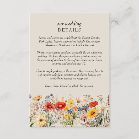 Rustische Wildblume Blumenzwiebeldetails QR-Code Begleitkarte (Vorderseite)