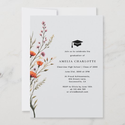 Rustische Wildblume Einfache Graduierungspartei Einladung (Vorderseite)