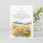 Rustische Wildblume Religiöse Beerdigung Danke Kar Einladung (Stehend Vorderseite)