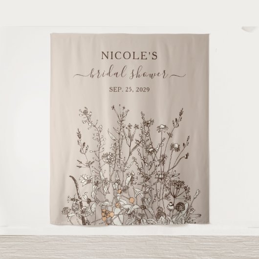 Rustische Wildblumen fallen Brautparty Hintergrund Wandteppich (Vorderseite)
