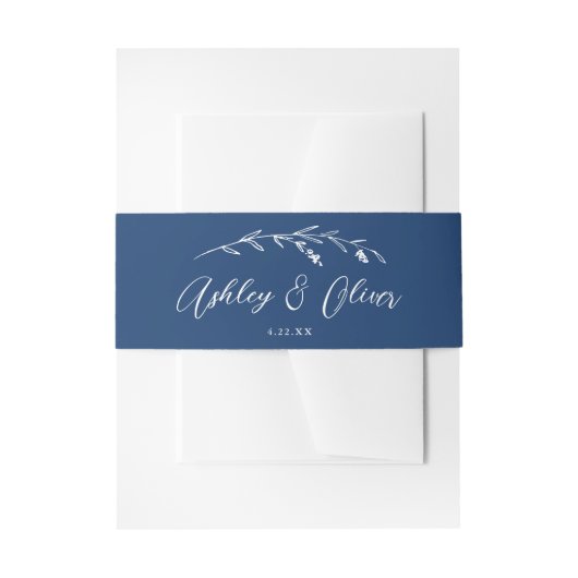Rustische Wildblumen Script Navy Blue Wedding Einladungsbanderole (Vorderseite Beispiel)