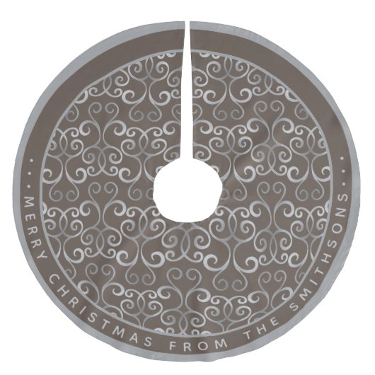 RUSTISCHER TAUPE- UND SILBERCHRISTMAS DAMASK CUSTO POLYESTER WEIHNACHTSBAUMDECKE (Vorderseite)