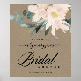 RUSTISCHES BLUSH KRAFT FLORAL BRAUTPARTY WILLKOMME POSTER