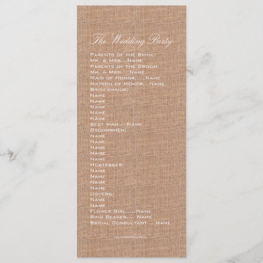 RUSTISCHES BURLAP-FLUSSPROGRAMM PROGRAMM (Rückseite)