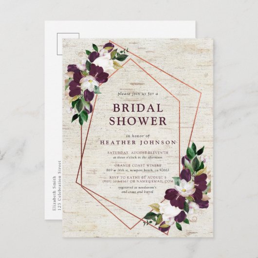 Rustisches geometrisches Brautparty aus Kupfer Ankündigungspostkarte (Vorne/Hinten)