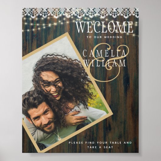 RUSTISCHES HOLZLICHT LACE Wedding WELCOME SIGN Poster (Vorne)