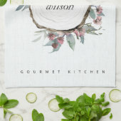 RUSTISCHES HOLZSLICE WILD PINK FLORAL EUCALYPTUS GESCHIRRTUCH (Gefaltet)