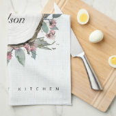 RUSTISCHES HOLZSLICE WILD PINK FLORAL EUCALYPTUS GESCHIRRTUCH (Viertel Falte)