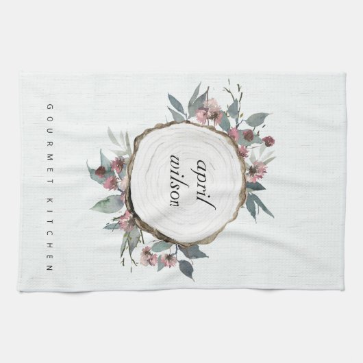 RUSTISCHES HOLZSLICE WILD PINK FLORAL EUCALYPTUS GESCHIRRTUCH (Horizontal)