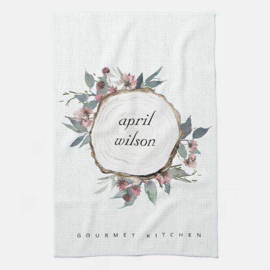 RUSTISCHES HOLZSLICE WILD PINK FLORAL EUCALYPTUS GESCHIRRTUCH (Vertikal)