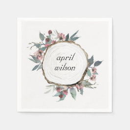 RUSTISCHES HOLZSLICE WILD PINK FLORAL EUCALYPTUS SERVIETTE