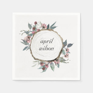 RUSTISCHES HOLZSLICE WILD PINK FLORAL EUCALYPTUS SERVIETTE