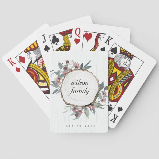 RUSTISCHES HOLZSLICE WILD PINK FLORAL EUCALYPTUS SPIELKARTEN (Rückseite)