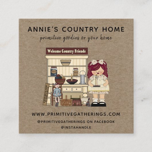 RUSTISCHES PRIMITIVES LAND KRAFT QUADRATISCHE VISITENKARTE (Vorderseite)