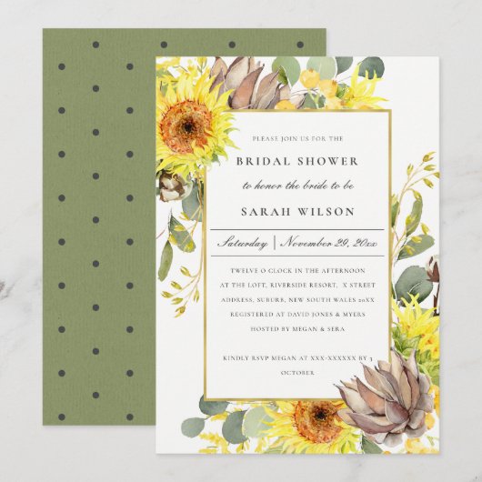 RUSTISCHES SONNENBLUMEN EUCALYPTUS-BRAUTPARTY EINLADUNG (Vorne/Hinten)