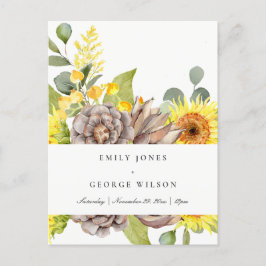 RUSTISCHES SONNENBLUMEN EUCALYPTUS PINENGESCHWEICH EINLADUNGSPOSTKARTE