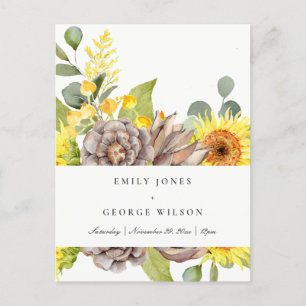 RUSTISCHES SONNENBLUMEN EUCALYPTUS PINENGESCHWEICH EINLADUNGSPOSTKARTE