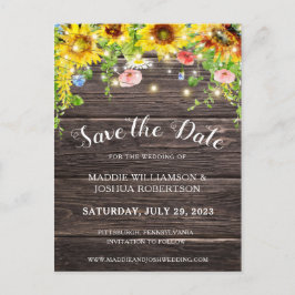 RUSTISCHES SONNENBLUMENLICHT BARNWOOD SAVE THE DAT POSTKARTE
