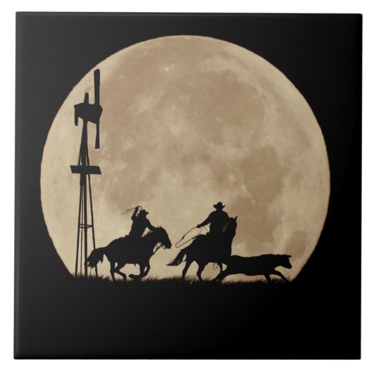 Rustlers Moon Roping Cowboys Fliese (Vorderseite)