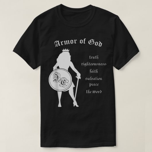 Rüstung der Schwertbibel der starken Frau T-Shirt (Design vorne)