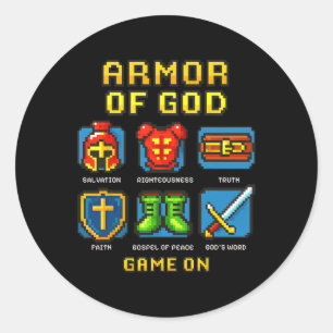 Rüstung des Christlichen Videospiels von God Pixel Runder Aufkleber