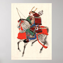Rüstung und Hornhelm, Samurai auf Pferd Poster