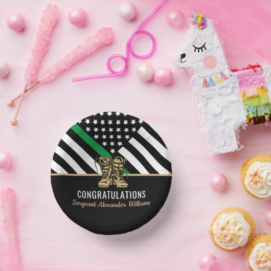 Rüstungsruhestand der Armee mit dünner grüner Lini Pappteller (Party)