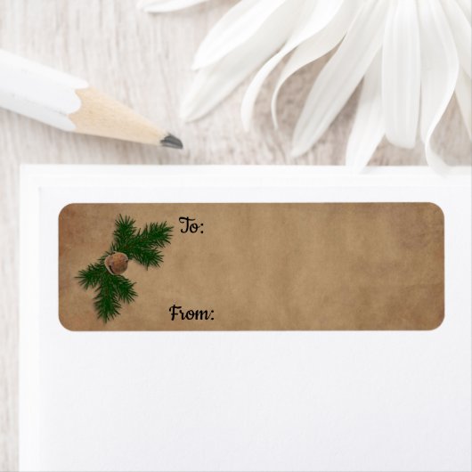 Rusty Bell on Pine Christmas Geschenke Labels (Insitu)