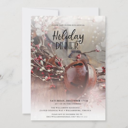 Rusty Bells Holly Berries Abendessen Einladung (Vorderseite)