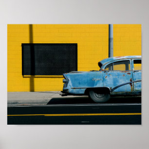 Rusty Blue Car und Yellow Wall Poster