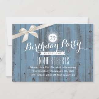 Rusty Blue Classy Ivory Ribbon Geburtstagsparty Einladung