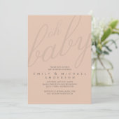 Rusty Blush Typografy Baby Shower Gender Reveal Einladung (Stehend Vorderseite)