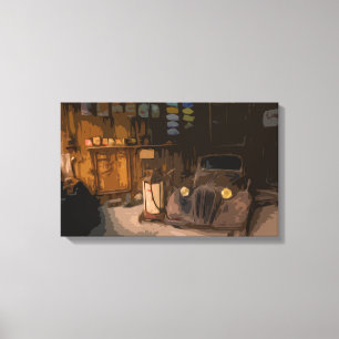 Rusty Broken Car in der Leinwand Alte Garage