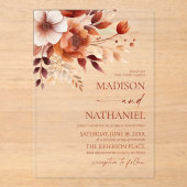 Rusty Burgundy Brown Blumengarten Hochzeit Acryleinladungen (Vorderseite)