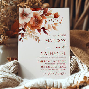 Rusty Burgundy Brown Blumengarten Hochzeit Einladung